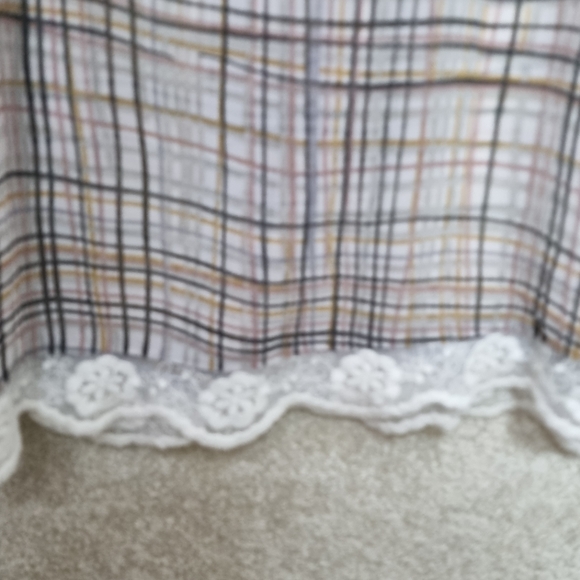 Next Chiffon Top 20 Check Lace Detail Beige High Neck Semi Sheer - Picture 5 of 7